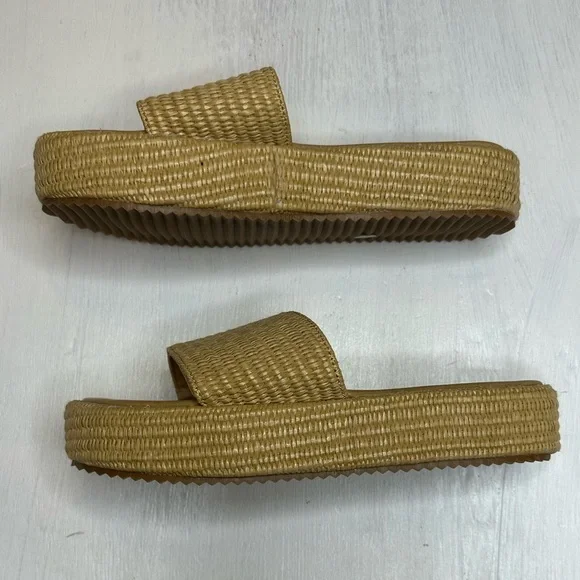 Lookyno Raffia Slide Sandals Women’s EU 37 Tan Woven Platform Summer Shoes - Picture 3 of 11